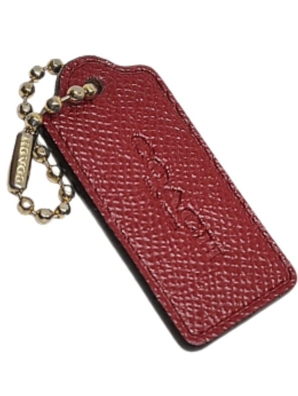 💄 2.25" Coach Deep Scarlet Leather Nickel Hangtag Bag Fob Purse Charm Keychain